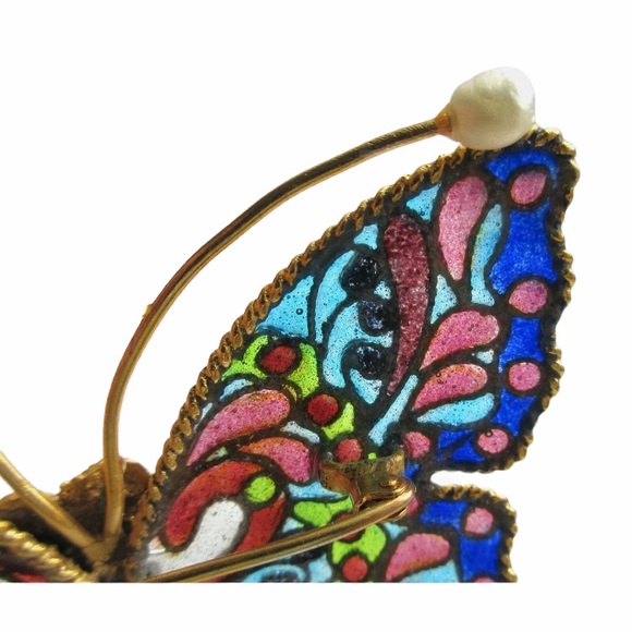 Vintage Plique ‘A Jour Enamel Butterfly Brooch - Picture 6 of 8